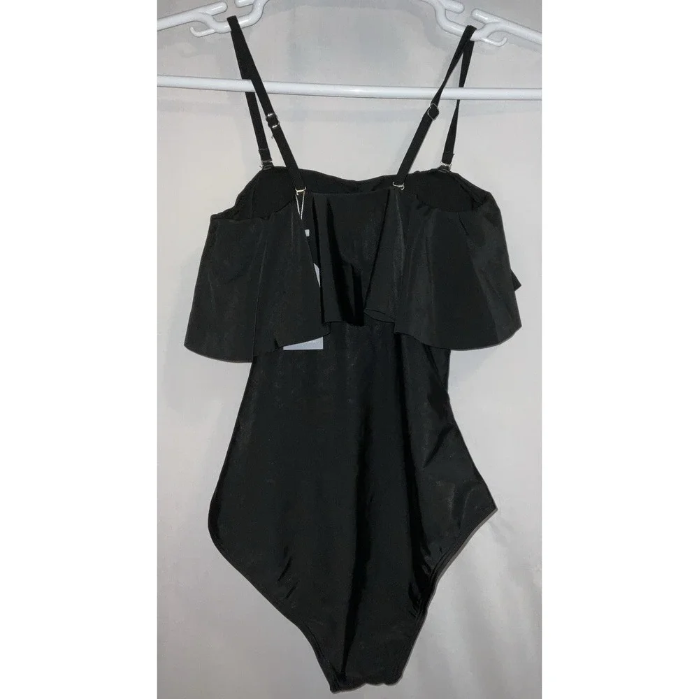 NWT Women's Smismivo‎ One Piece Ruffle Flounce Ruched Swimsuit Black - Small